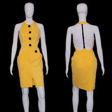 Load image into Gallery viewer, 1980's Yellow and Black Wrap Halter Contempo Casuals Dress - Size XS
