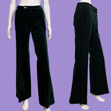 Load image into Gallery viewer, Dark green velvet pants displayed on a mannequin against a neutral background