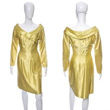 Load image into Gallery viewer, 1960's Yellow Shiny Long Sleeve Wiggle Dress Size S