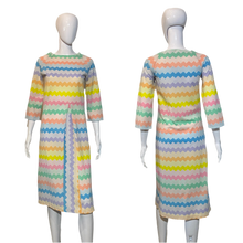 Load image into Gallery viewer, 1970's Pastel Rainbow Chevron Spring Dress Size M
