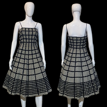 Load image into Gallery viewer, 1950s Black and White Gingham and Velvet Party Dress - Size S/M