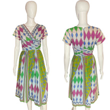 Load image into Gallery viewer, 1950’s Cotton Harlequin Print Party Dress Size S
