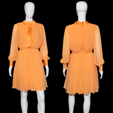 Load image into Gallery viewer, 1960s Pleated Orange Chiffon Party Dress – Size S