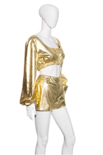 Load image into Gallery viewer, 1970's Gold Hot Pants and Crop Top Disco Duo - Size L