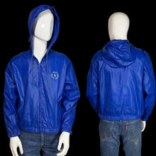 Load image into Gallery viewer, Blue jacket with a logo on a mannequin against a plain background