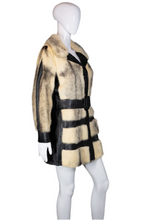 Load image into Gallery viewer, 1970's Black and Cream Fur and Leather Trench Coat Size M