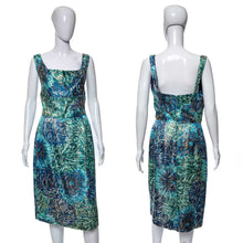 Load image into Gallery viewer, 1950's Rare Alfred Shaheen Blue & Gold Starry Night Cocktail Dress Size M