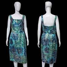 Load image into Gallery viewer, 1950s Rare Alfred Shaheen Blue & Gold Starry Night Cocktail Dress Size M
