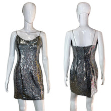 Load image into Gallery viewer, 1990's Slinky Silver Sequin Disco Ball Dress Size S