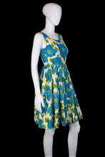 Load image into Gallery viewer, 1960s Blue & Green Floral Summer Dress – Size XS