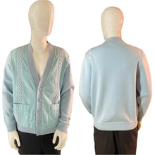 Load image into Gallery viewer, 1970’s Baby Blue St. Croix Wool and Suede Cardigan