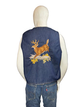 Load image into Gallery viewer, 1970's Needlepoint Buck Denim Vest - Size XL