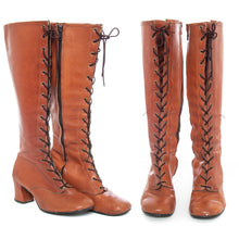 Load image into Gallery viewer, 1960's Slicca Saddle Brown Leather Lace up Boots Size 8.5