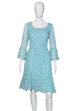 Load image into Gallery viewer, 1960's Blue and White Polka Dot Dress Size M