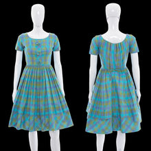 Load image into Gallery viewer, 1950s Candy Jones Blue Plaid Day Dress – Size XS