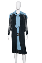 Load image into Gallery viewer, 1920's Two Tone Blue Chiffon Day Dress - Size M
