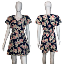 Load image into Gallery viewer, 1990's Navy and Pink Floral Romper size M