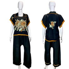 Load image into Gallery viewer, 1920's Embroidered Silk Pajama Set Size M