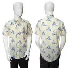 Load image into Gallery viewer, 1970's Fruit of the Loom Cream and Blue Elvis Printed Button Down Shirt Size L