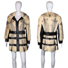Load image into Gallery viewer, 1970's Black and Cream Fur and Leather Trench Coat Size M