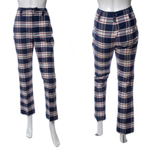 Load image into Gallery viewer, 1970&#39;s Navy Plaid Cigarette Pants Size 26
