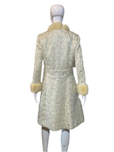 Load image into Gallery viewer, 1960's Silver and White Mink Trimmed Brocade Dress/Coat Combo - Size L