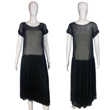 Load image into Gallery viewer, 1920's Black Beaded Chiffon Evening Dress Size M/L