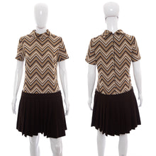 Load image into Gallery viewer, 1960's Brown and Tan Chevron Dress Size M