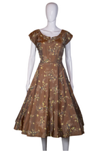 Load image into Gallery viewer, 1950's Floral Taffeta Party Dress with Rhinestones Size M