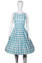 Load image into Gallery viewer, 1950's Blue and White Gingham Summer Dress Size S