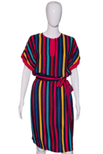 Load image into Gallery viewer, 1980's Striped Silk Secretary Dress Size L