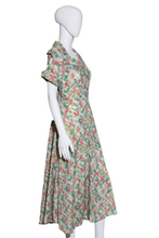 Load image into Gallery viewer, 1950's Green and Pink Hashmark Day Dress - Size S