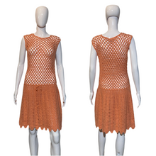 Load image into Gallery viewer, 1960's Peach Crochet Drop Waist Dress Size S