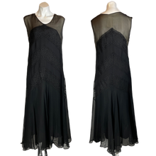 Load image into Gallery viewer, 1920'S Black lace and Chiffon Flapper Dress Size M
