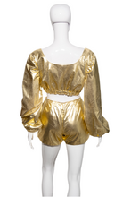 Load image into Gallery viewer, 1970's Gold Hot Pants and Crop Top Disco Duo - Size L