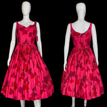 Load image into Gallery viewer, 1950's NWT Deadstock Rose Print Fit and Flare Party Dress Size S