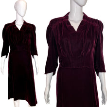 Load image into Gallery viewer, 1930's Burgundy Velvet Evening Dress Size M/L