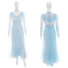 Load image into Gallery viewer, 1970's Blue and White Lace Detail Prairie Dress Size S