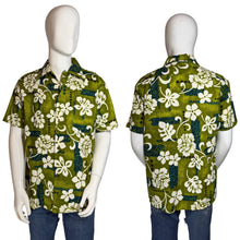 Load image into Gallery viewer, Green floral Hawaiian shirt on a mannequin against a plain background