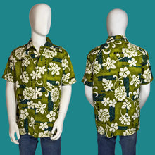 Load image into Gallery viewer, Green floral Hawaiian shirt on a mannequin against a plain background