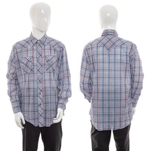 Load image into Gallery viewer, 1970's H Bar C Navy and Red Plaid Button Up Shirt Size XL