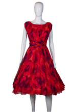 Load image into Gallery viewer, 1960's Red Floral Chiffon Party Dress Size S
