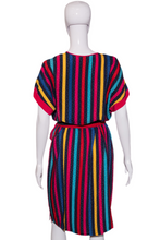 Load image into Gallery viewer, 1980's Striped Silk Secretary Dress Size L