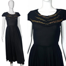 Load image into Gallery viewer, 1940's Black Rayon Evening Dress with Sequined Collar Size S