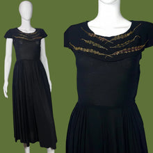 Load image into Gallery viewer, 1940's Black Rayon Evening Dress with Sequined Collar Size S