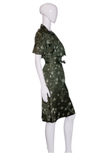 Load image into Gallery viewer, 1960's Green Floral Two Piece Dress and Bolero Set Size S