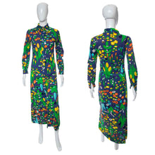 Load image into Gallery viewer, 1970's Herman Geist Blue and Floral Print Dress Size S