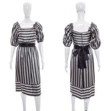 Load image into Gallery viewer, 1980's Black and Gray Striped Satin Dress Size S/XS