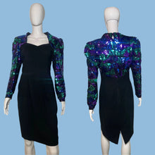 Load image into Gallery viewer, 1980's Sequined Sleeves Cocktail Dress Size M