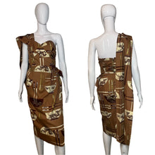 Load image into Gallery viewer, 1950's Alfred Shaheen "Chop Sticks" Print Hawaiian Wrap Dress Size S